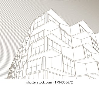 abstract modern architecture modular facade 3d illustration