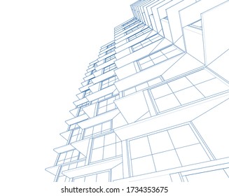 arquitectura moderna abstracta fachada modular 3d ilustración