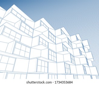 arquitectura moderna abstracta fachada modular 3d ilustración
