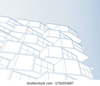 arquitectura moderna abstracta fachada modular 3d ilustración