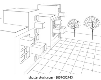 abstract modern architecture modular facade 3d illustration