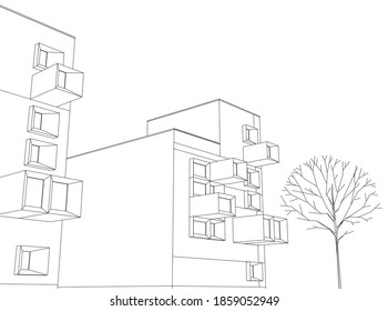 abstract modern architecture modular facade 3d illustration