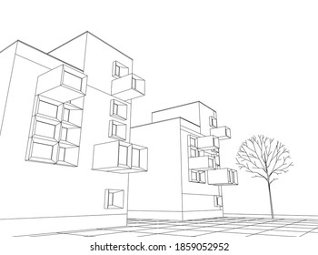 abstract modern architecture modular facade 3d illustration