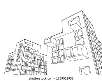 arquitectura moderna abstracta fachada modular 3d ilustración