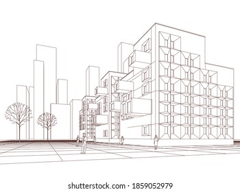 abstract modern architecture modular facade 3d illustration