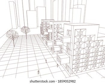 abstract modern architecture modular facade 3d illustration