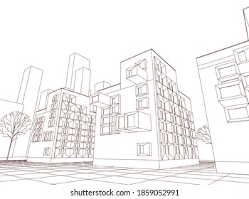 abstract modern architecture modular facade 3d illustration