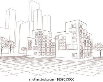 abstract modern architecture modular facade 3d illustration