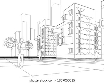 abstract modern architecture modular facade 3d illustration