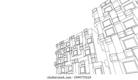 arquitectura moderna abstracta fachada modular 3d ilustración