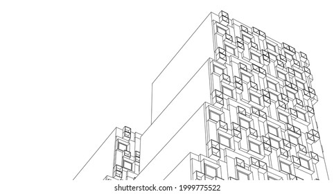 abstract modern architecture modular facade 3d illustration