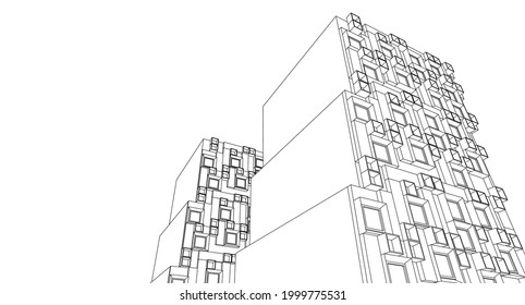 arquitectura moderna abstracta fachada modular 3d ilustración