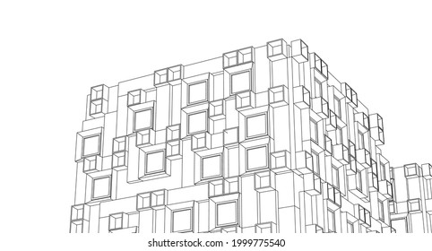abstract modern architecture modular facade 3d illustration