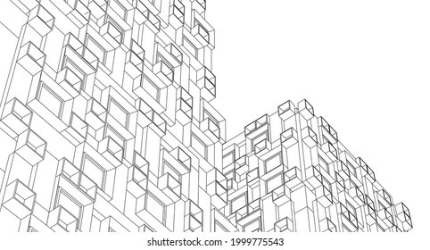 arquitectura moderna abstracta fachada modular 3d ilustración
