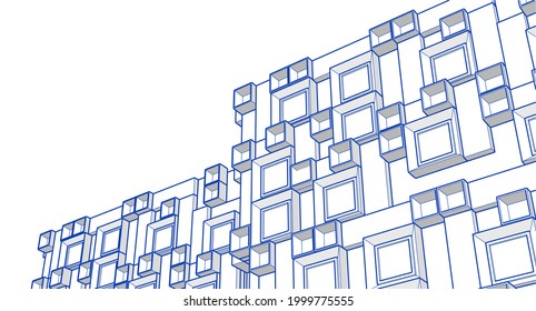 arquitectura moderna abstracta fachada modular 3d ilustración