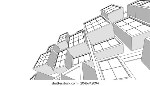 abstract modern architecture modular facade 3d illustration