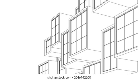 abstract modern architecture modular facade 3d illustration