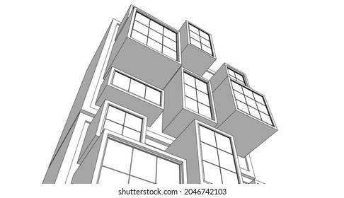 abstract modern architecture modular facade 3d illustration