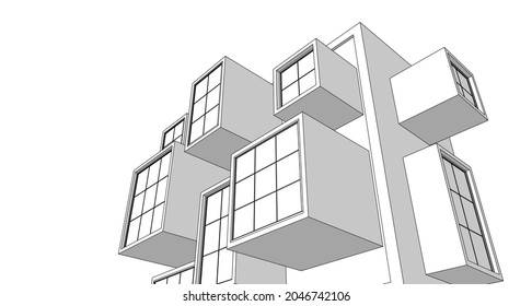 abstract modern architecture modular facade 3d illustration