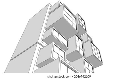 abstract modern architecture modular facade 3d illustration