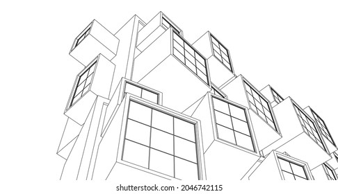 abstract modern architecture modular facade 3d illustration