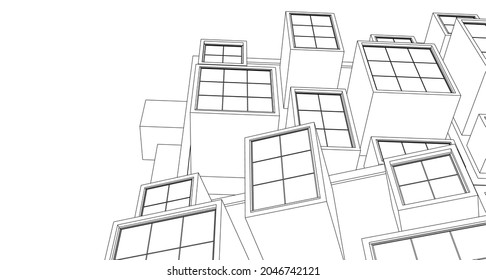 arquitectura moderna abstracta fachada modular 3d ilustración