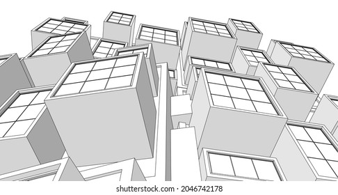 abstract modern architecture modular facade 3d illustration