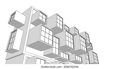 abstract modern architecture modular facade 3d illustration