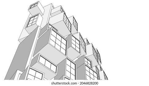 abstract modern architecture modular facade 3d illustration