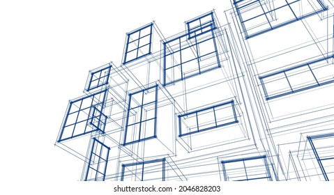 abstract modern architecture modular facade 3d illustration