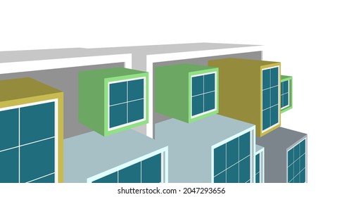 arquitectura moderna abstracta fachada modular 3d ilustración