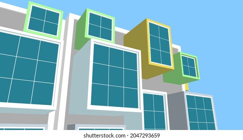 arquitectura moderna abstracta fachada modular 3d ilustración