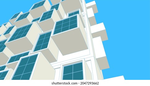 abstract modern architecture modular facade 3d illustration