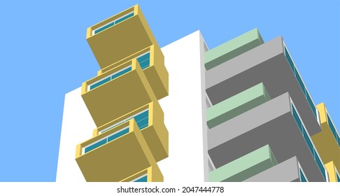 abstract modern architecture modular facade 3d illustration