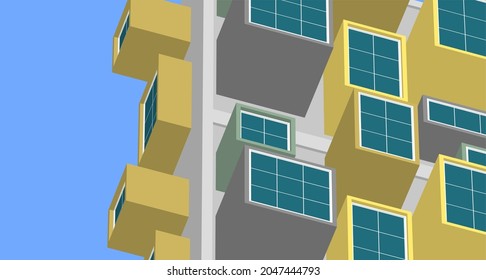 abstract modern architecture modular facade 3d illustration