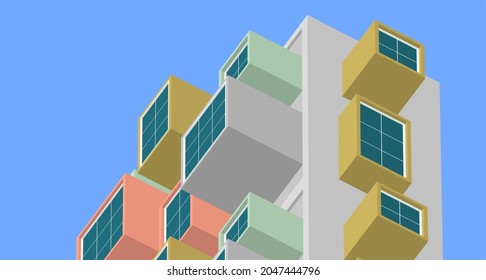 arquitectura moderna abstracta fachada modular 3d ilustración