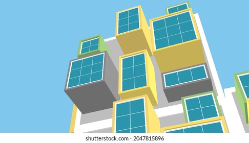 abstract modern architecture modular facade 3d illustration