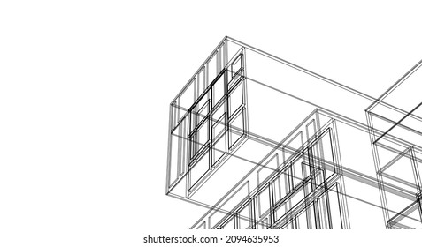 abstrakte, moderne Architektur modulare Fassade 3D-Illustration