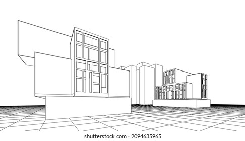 abstract modern architecture modular facade 3d illustration