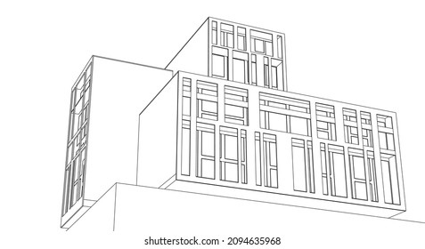 abstract modern architecture modular facade 3d illustration