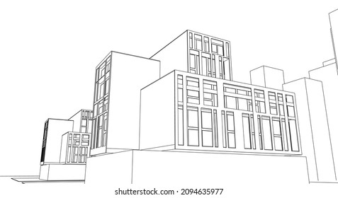 abstract modern architecture modular facade 3d illustration