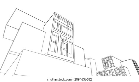 abstract modern architecture modular facade 3d illustration