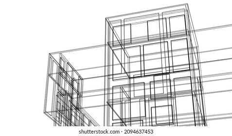 abstrakte, moderne Architektur modulare Fassade 3D-Illustration