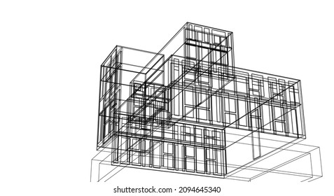 abstract modern architecture modular facade 3d illustration