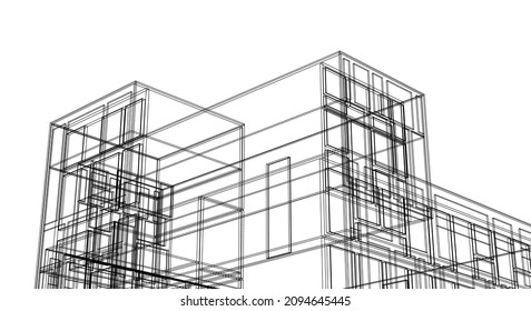 abstract modern architecture modular facade 3d illustration