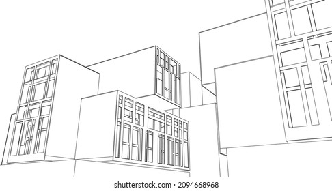 abstract modern architecture modular facade 3d illustration