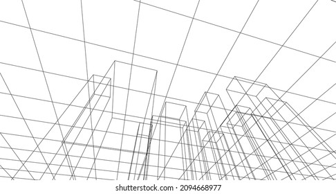 arquitectura moderna abstracta fachada modular 3d ilustración