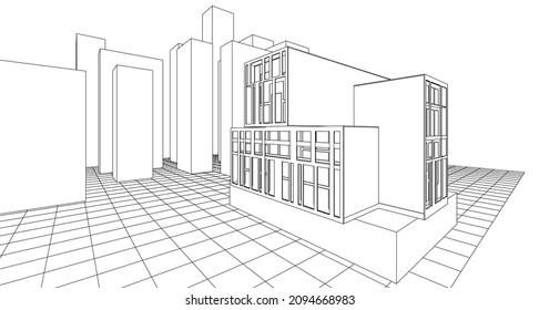 abstract modern architecture modular facade 3d illustration