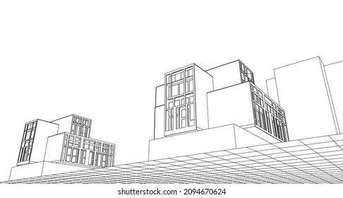 arquitectura moderna abstracta fachada modular 3d ilustración
