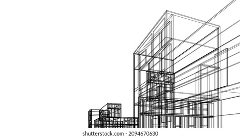 abstract modern architecture modular facade 3d illustration